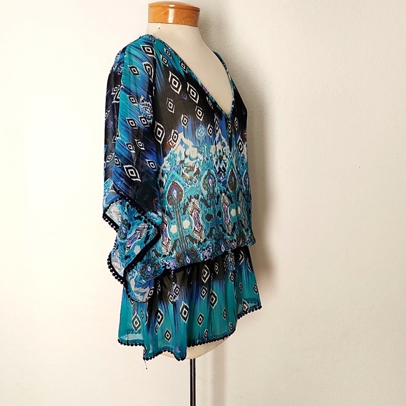 Harlow Zee Women's Embellished Sheer Peplum Blouse - Picture 4 of 12